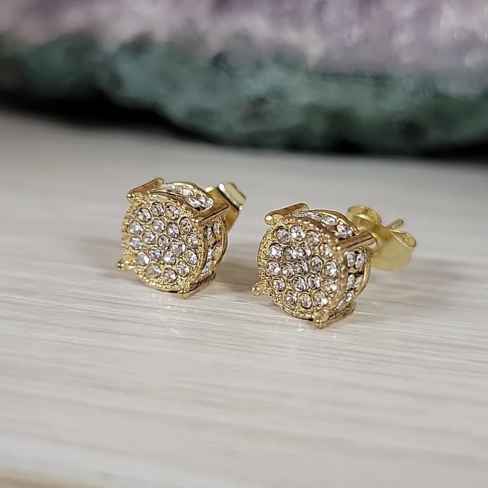 Hip Hop CZ Stud Earrings, unisex - Picture 3 of 8